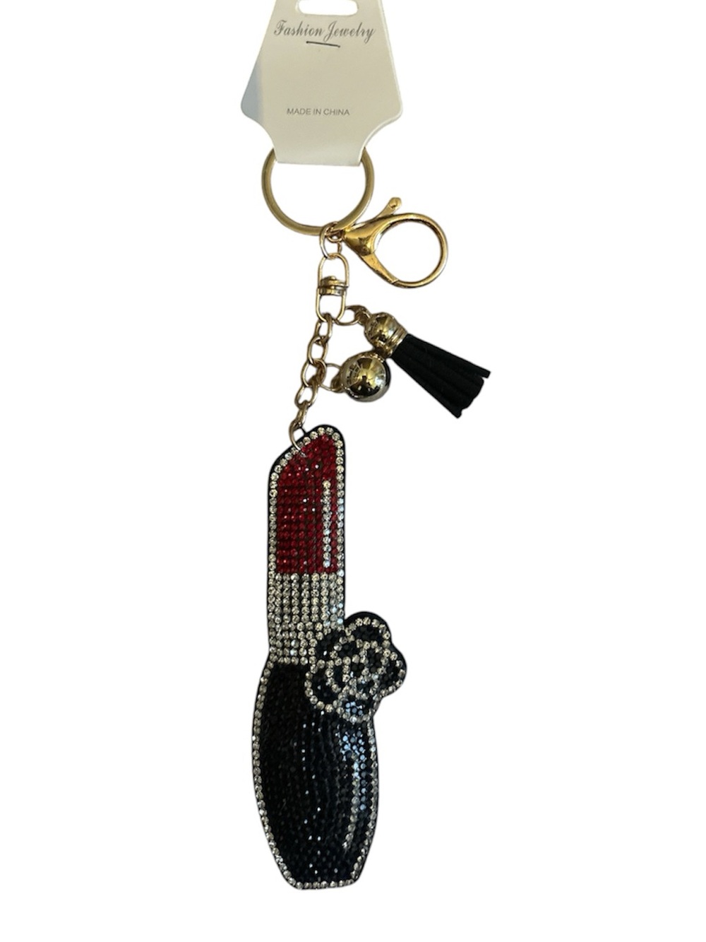Rhinestone lipstick keychain with Gold Hardware